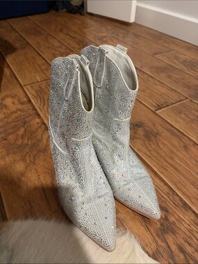 Embellished Silver Crystal Pointed-Toe Women's Boots